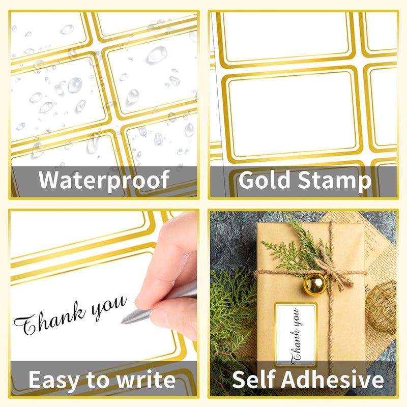 Yeachlaing 2" x 3" 200 PCS Name Labels, Waterproof Blank Name Tag Stickers with Permanent Adhesive Writable Stickers with Metallic Gold Border for School Office Home - Image 3